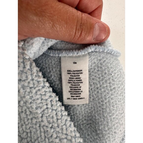 Carters Baby Bear Sherpa Hooded Zip-Up Jacket 12M Light Blue Polyester Warm Cozy - Picture 3 of 9